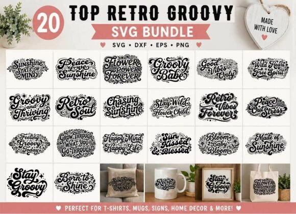 20 Retro Groovy Quotes SVG Bundle: Graphics for T-Shirt Designs